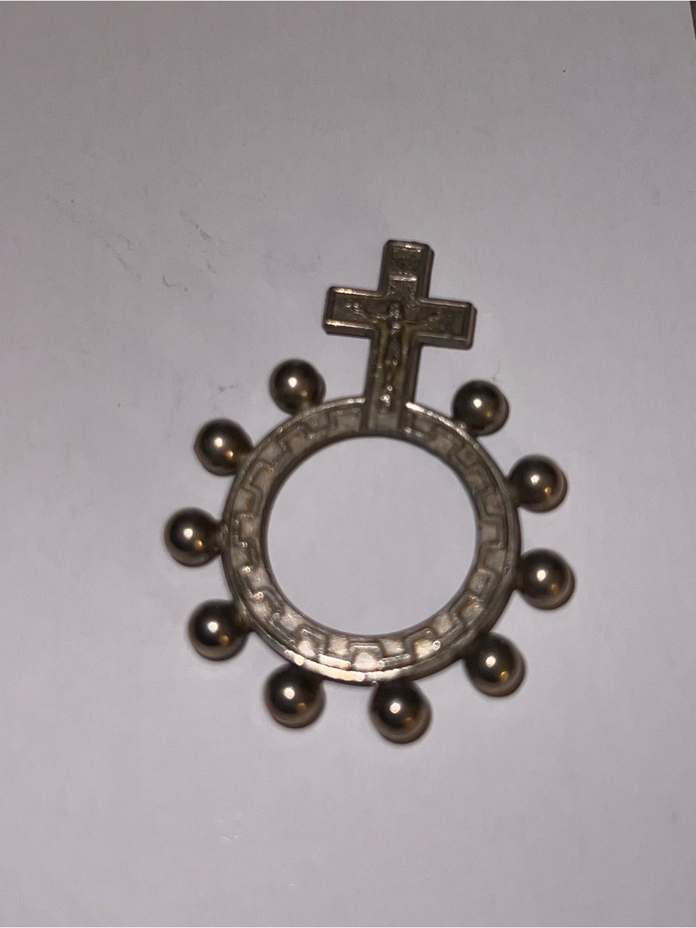 Silver-Tone Rosary Centerpiece Connector with Cross